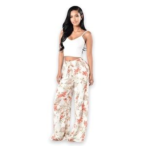 White Tropical Island Girl High Flare Pants - Kauai Natural